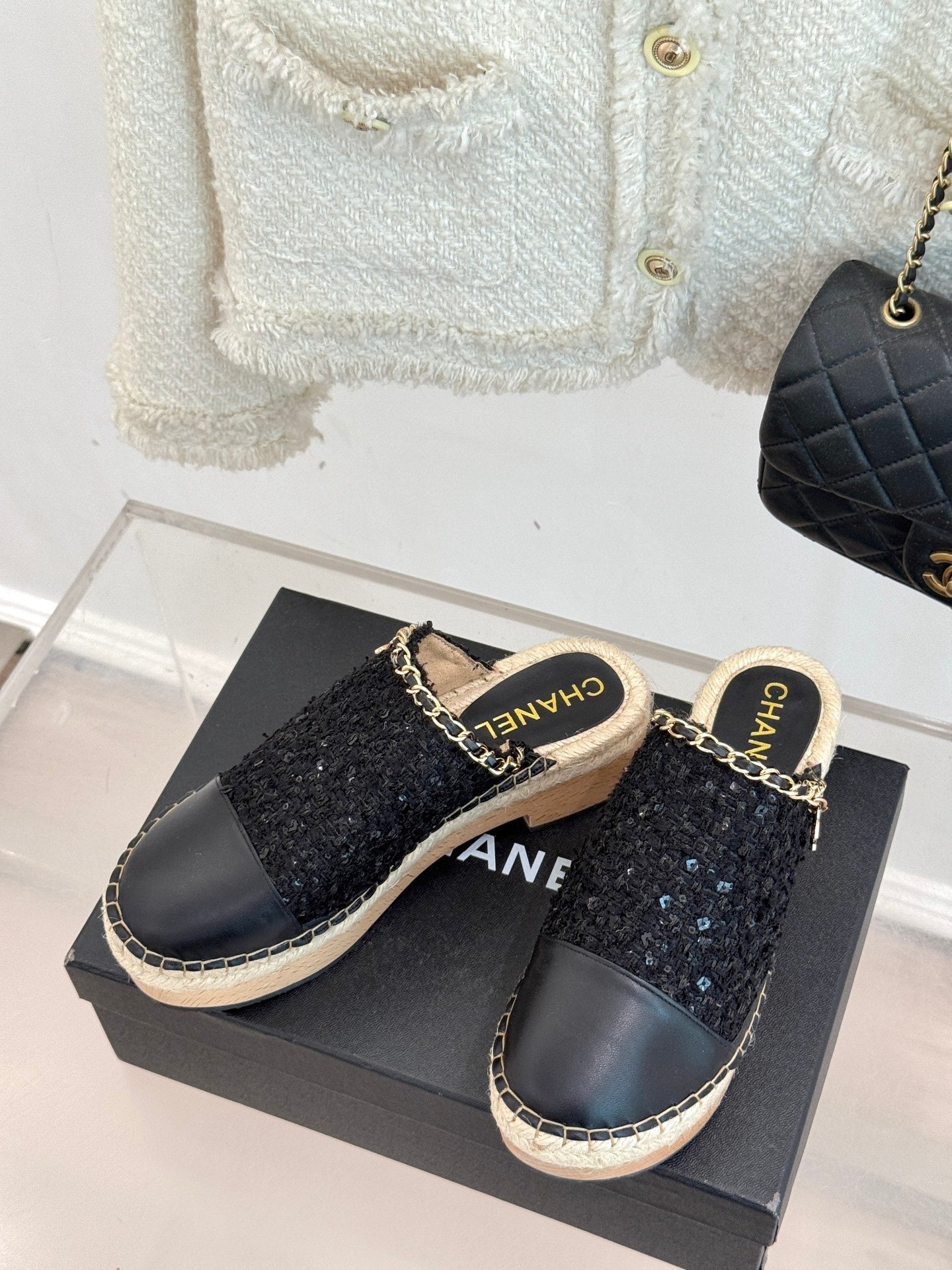 CC MULES 25SS 30 MM IN BLACK LAMBSKIN MIX TWEED - 35