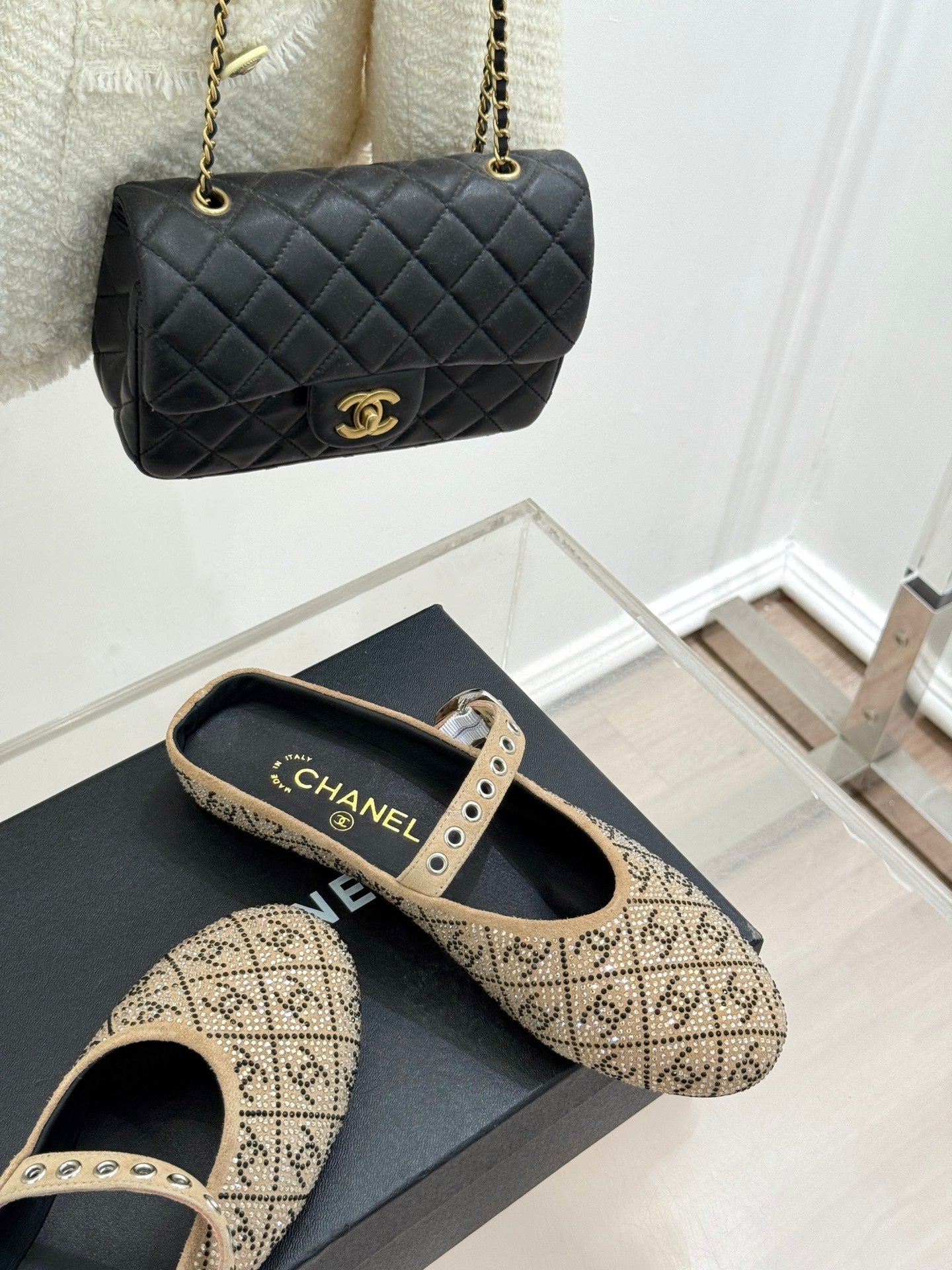 CC FLAT MULES 25SS IN BEIGE EMBELLISHED WITH RHINESTONES - 35