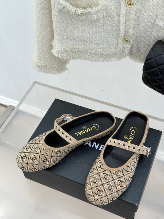 CC FLAT MULES 25SS IN BEIGE EMBELLISHED WITH RHINESTONES - 35