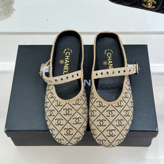CC FLAT MULES 25SS IN BEIGE EMBELLISHED WITH RHINESTONES - 35