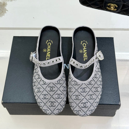 CC FLAT MULES 25SS IN GREY EMBELLISHED WITH RHINESTONES - 35