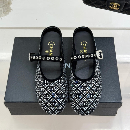 CC FLAT MULES 25SS IN BLACK EMBELLISHED WITH RHINESTONES - 35