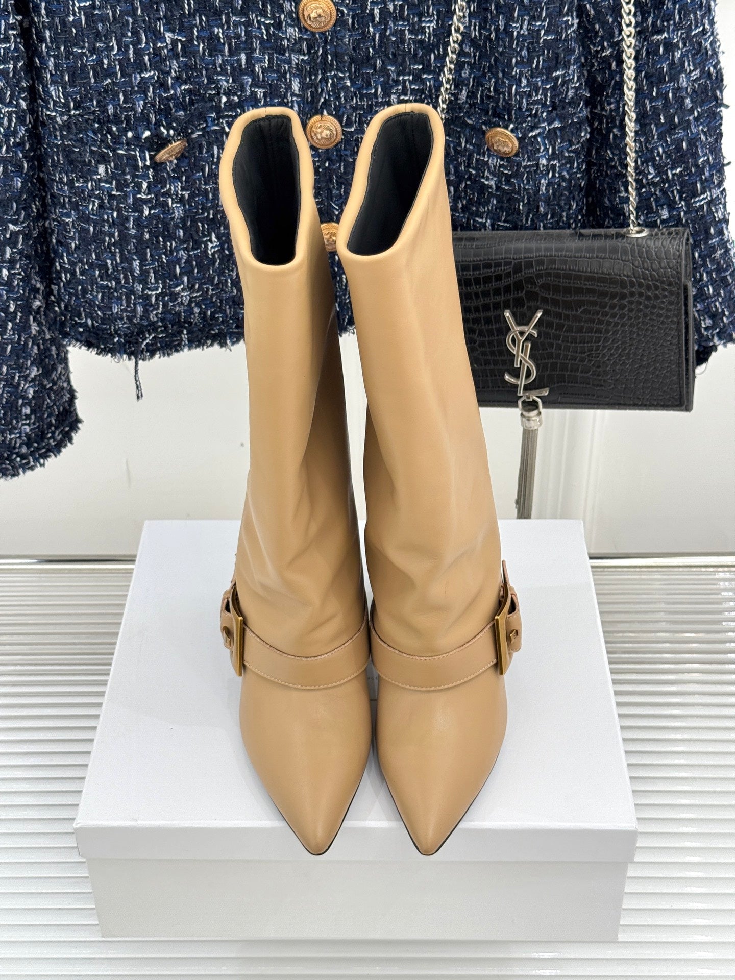 BALMAIN 25S ANTHEM BOOTS IN LIGHT CARAMEL CALFSKIN - 35