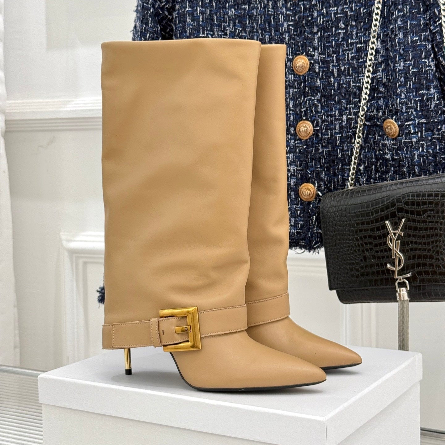 BALMAIN 25S ANTHEM BOOTS IN LIGHT CARAMEL CALFSKIN - 35