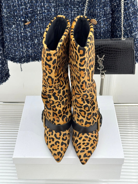 BALMAIN 25S ANTHEM BOOTS IN LEOPARD PRINT CALFSKIN - 35