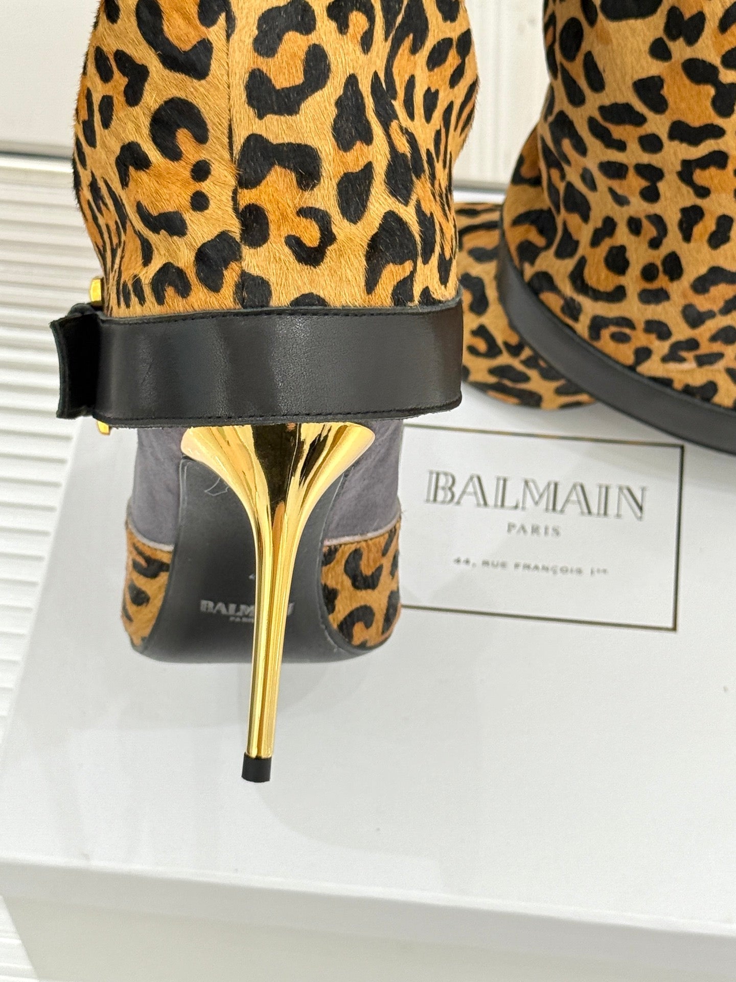 BALMAIN 25S ANTHEM BOOTS IN LEOPARD PRINT CALFSKIN - 35