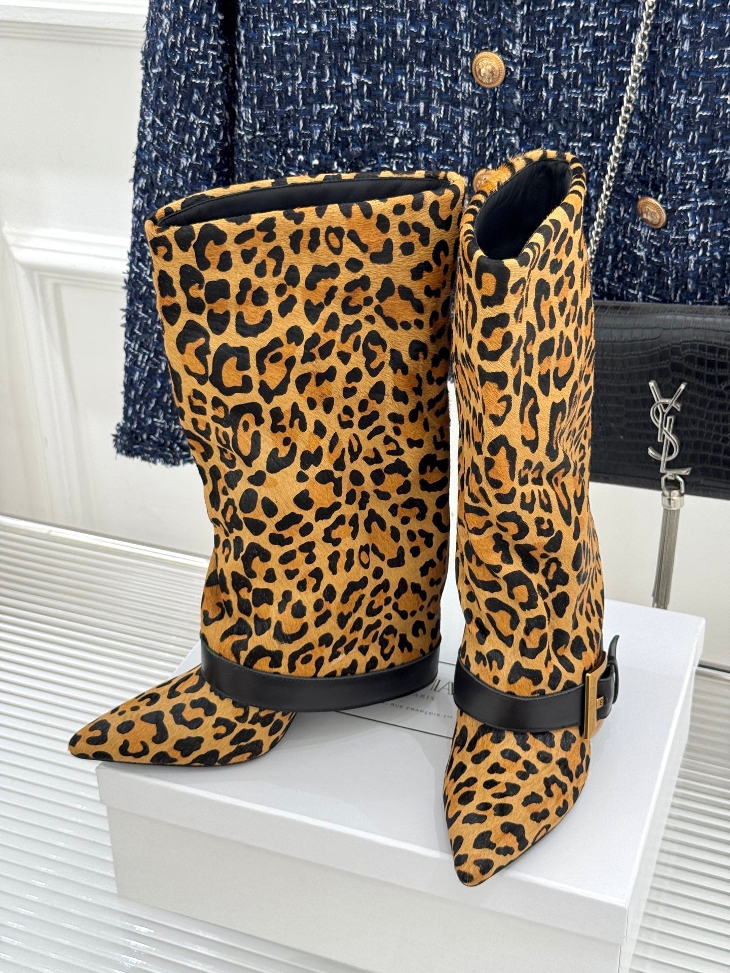BALMAIN 25S ANTHEM BOOTS IN LEOPARD PRINT CALFSKIN - 35