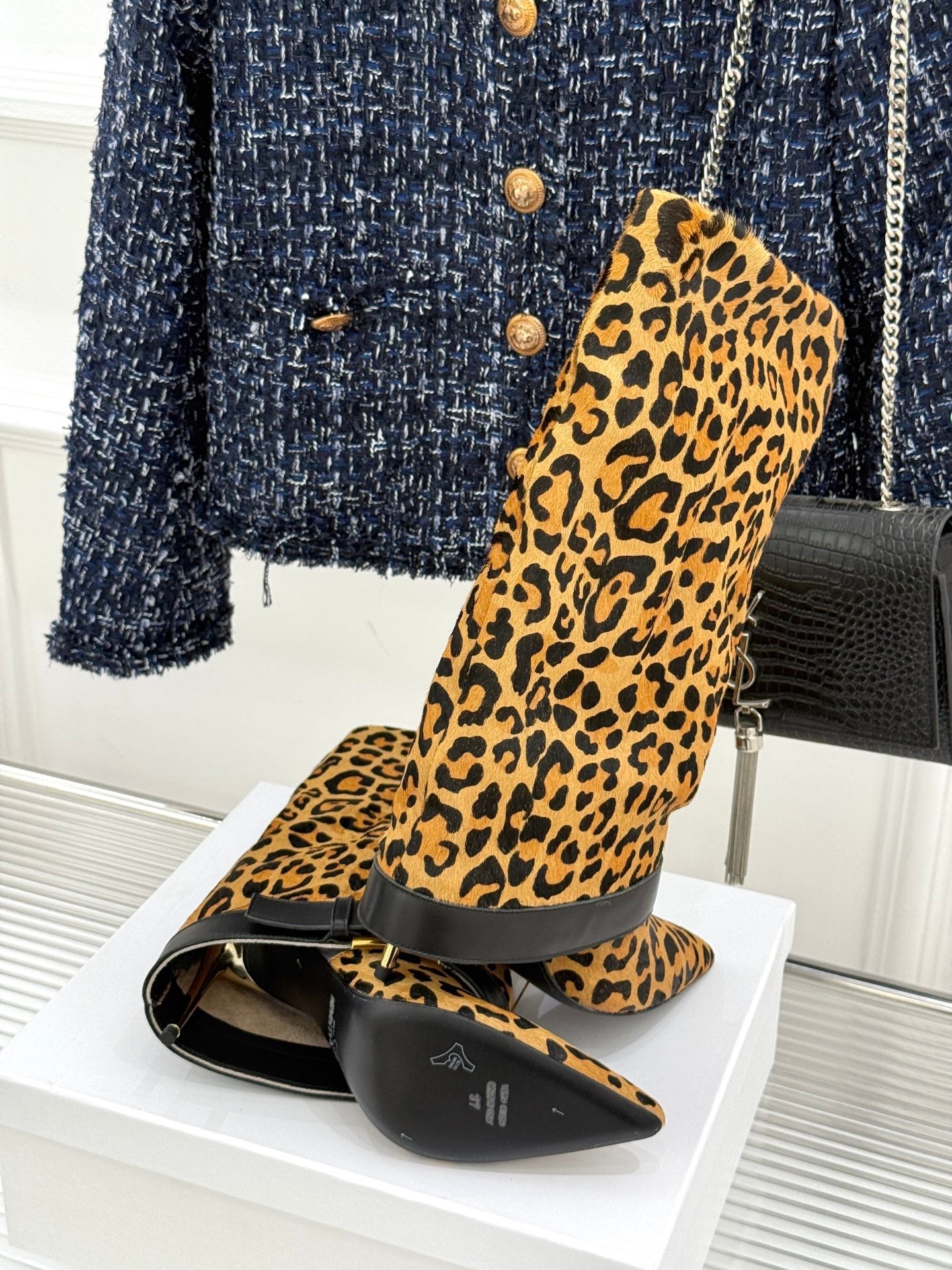 BALMAIN 25S ANTHEM BOOTS IN LEOPARD PRINT CALFSKIN - 35