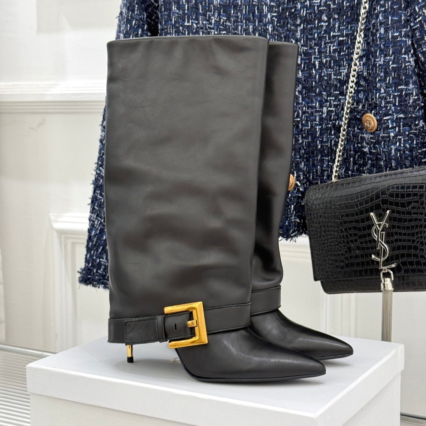 BALMAIN 25S ANTHEM BOOTS IN BLACK CALFSKIN - 35
