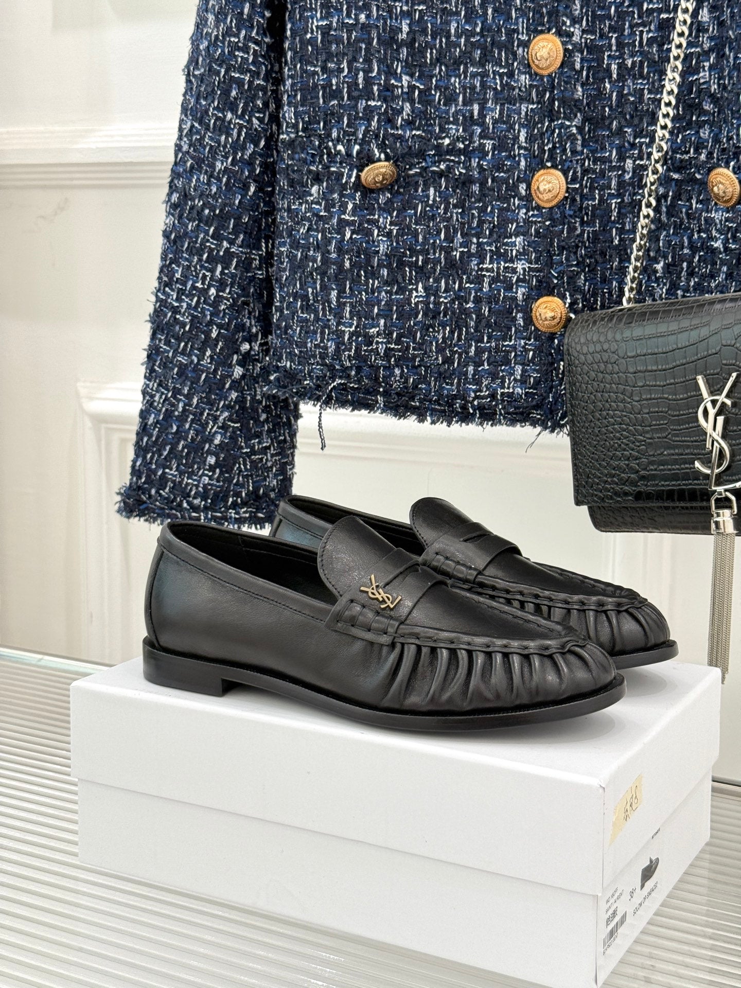 YSL 25S LOAFERS IN BLACK LAMBSKIN - 35