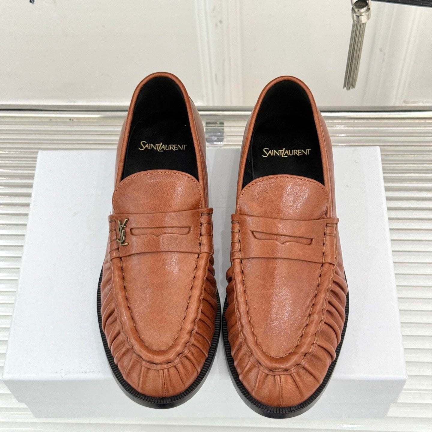 YSL 25S LOAFERS IN BURNT ORANGE BROWN LAMBSKIN - 35