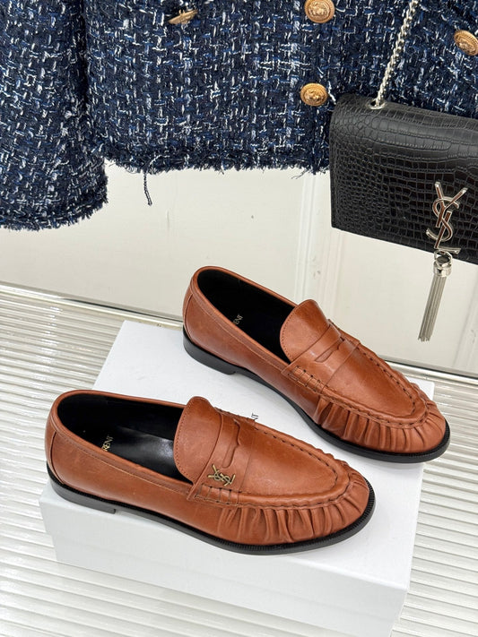 YSL 25S LOAFERS IN BURNT ORANGE BROWN LAMBSKIN - 35