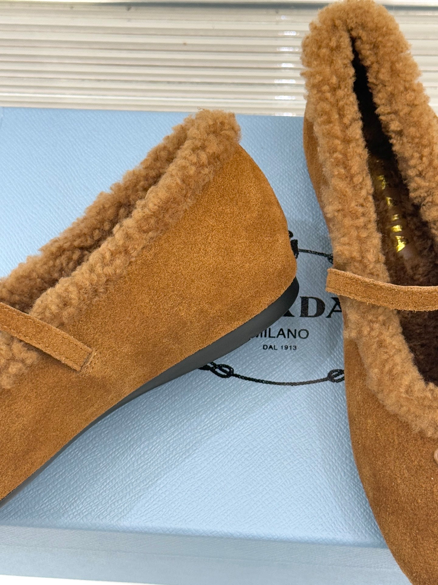 PRADA 25S MARY JANE FLATS IN BROWN SUEDE WITH GOLD HARDWARE - 35