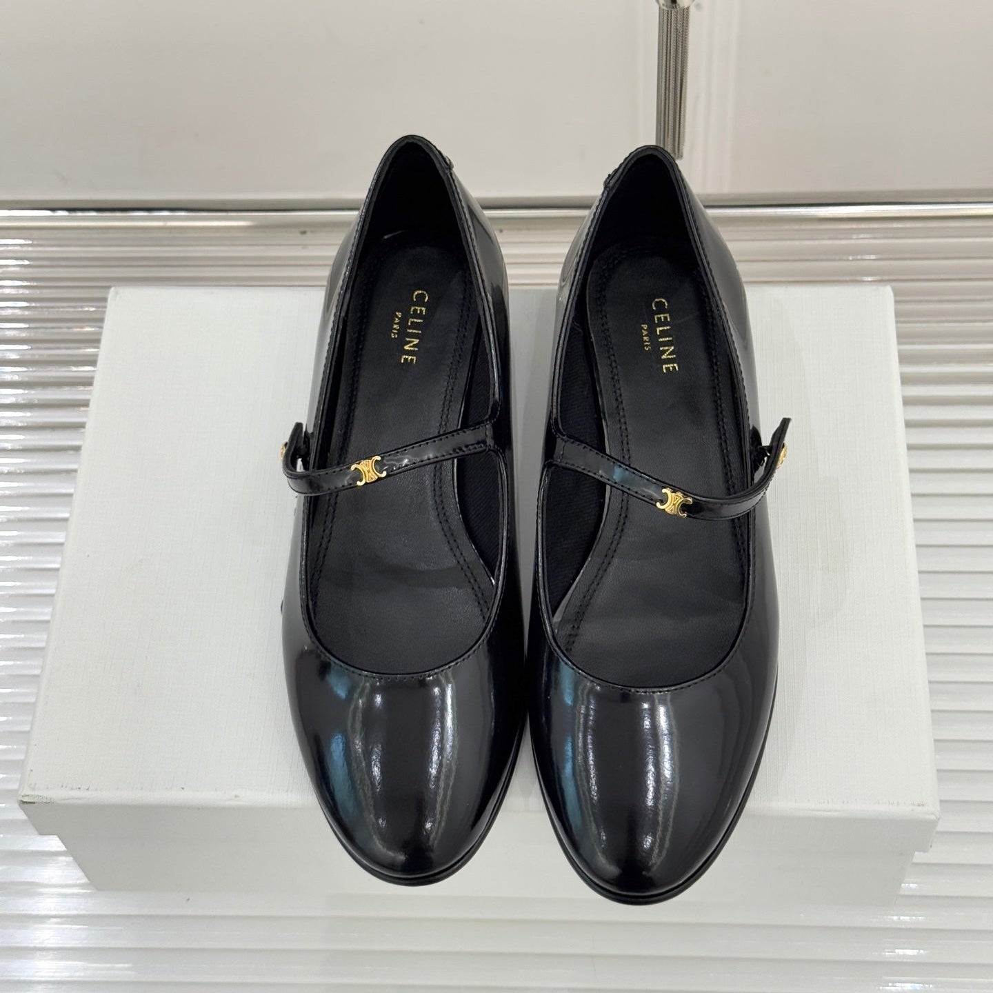 CELINE 26S MARY JANE SHOES IN BLACK LAMBSKIN