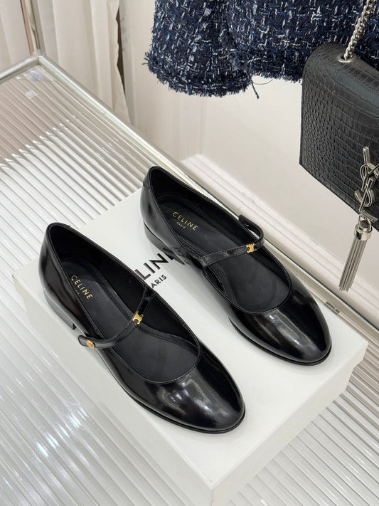 CELINE 26S MARY JANE SHOES IN BLACK LAMBSKIN