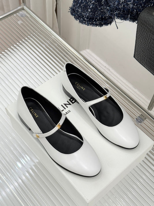 CELINE 26S ТУФЛІ МЕРІ ДЖЕЙН З БІЛОЇ ОВЕЧОЇ ШКІРИ