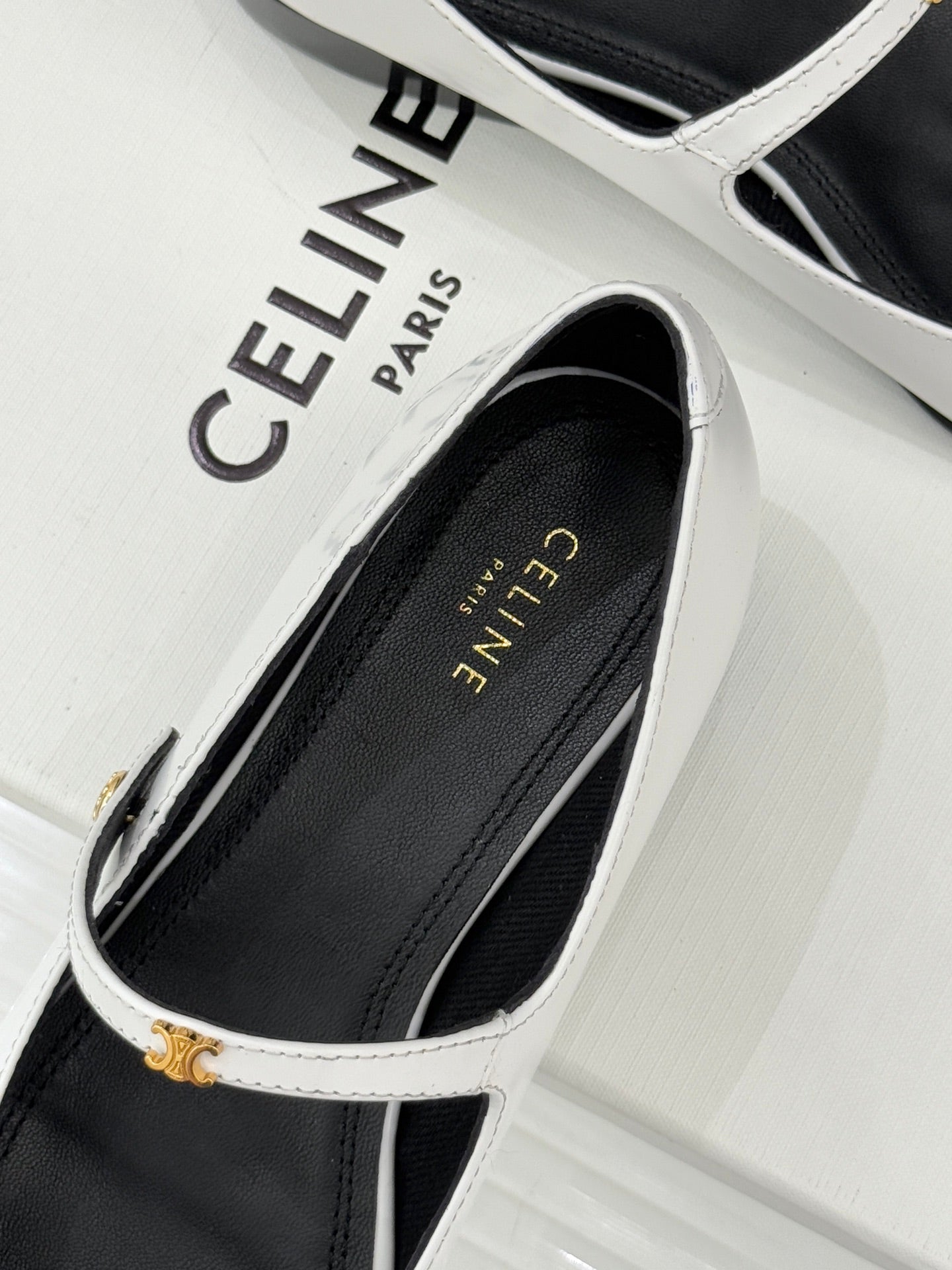 CELINE 26S MARY JANE SHOES IN WHITE LAMBSKIN