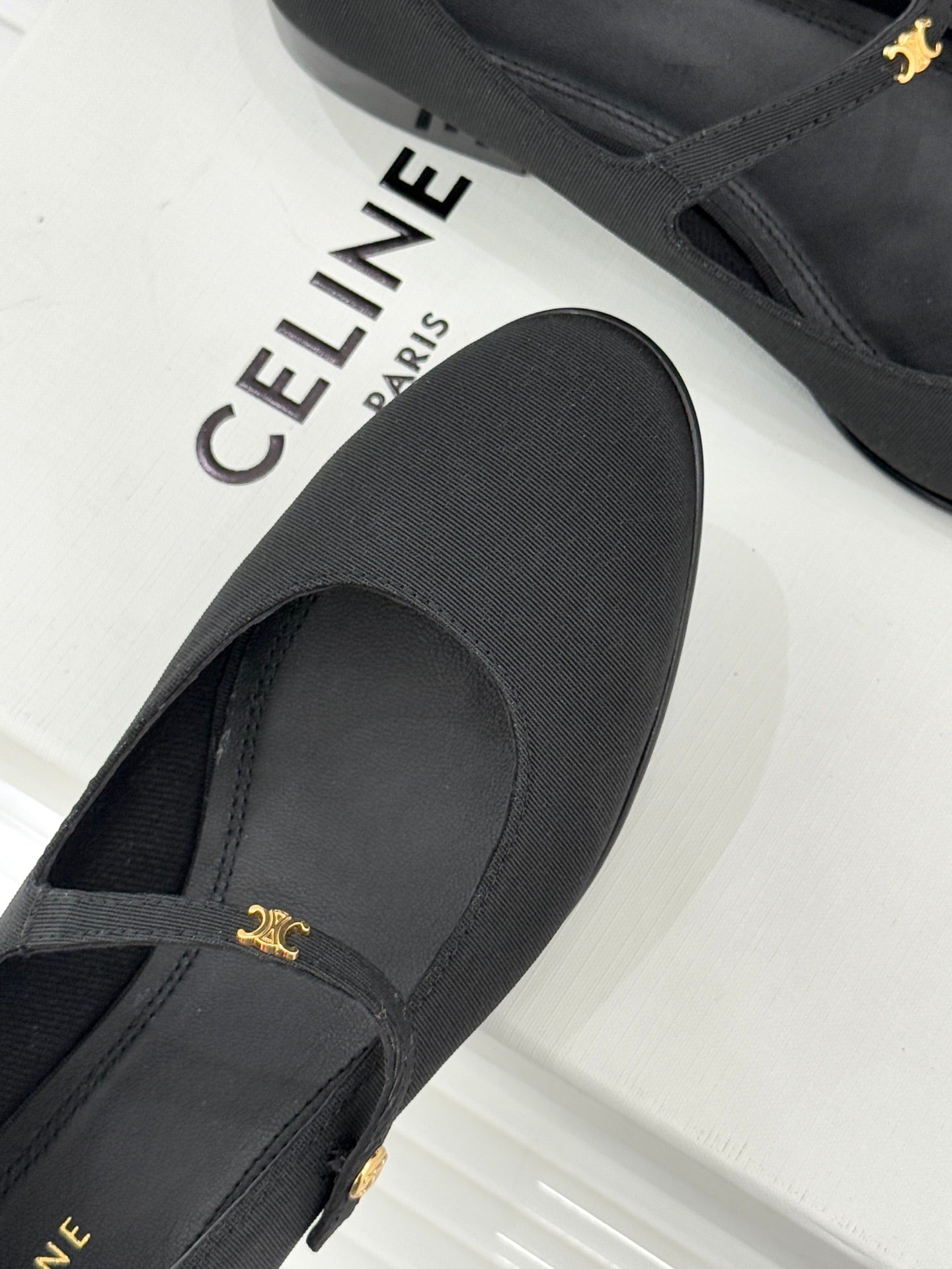 CELINE 26S MARY JANE SHOES IN BLACK FABRIC