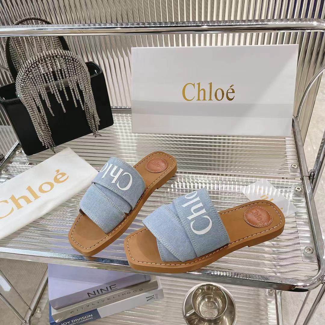 WOODY MULE IN LIGHT BLUE DENIM WITH WHITE LOGO - 35