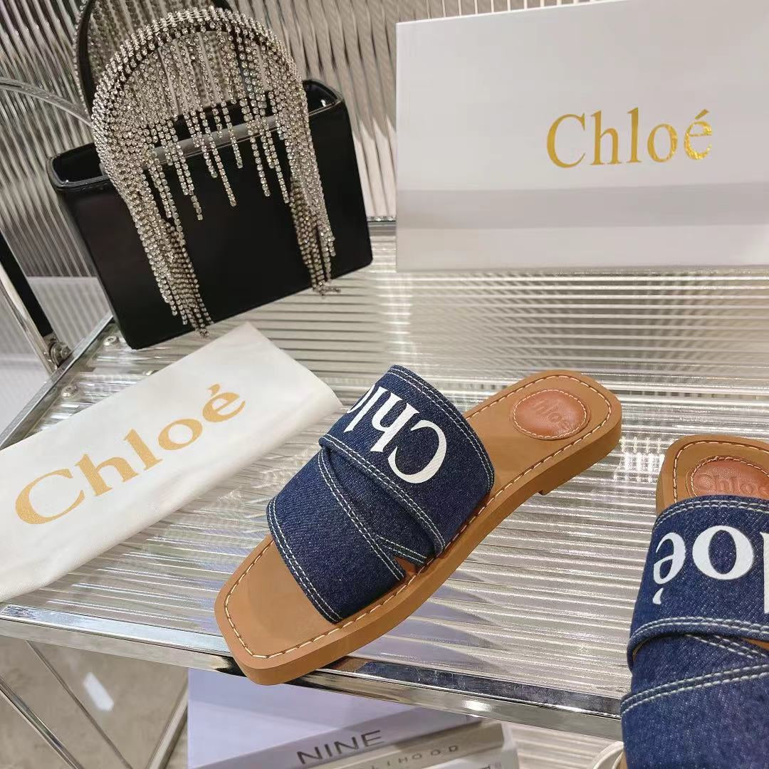 WOODY MULE IN NAVY BLUE DENIM WITH WHITE LOGO - 35