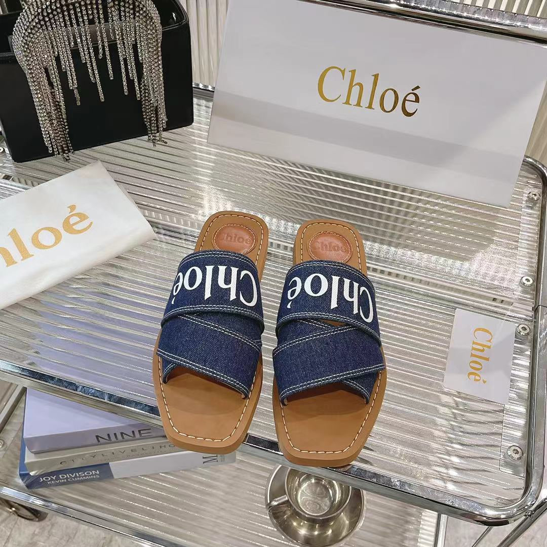 WOODY MULE IN NAVY BLUE DENIM WITH WHITE LOGO - 35