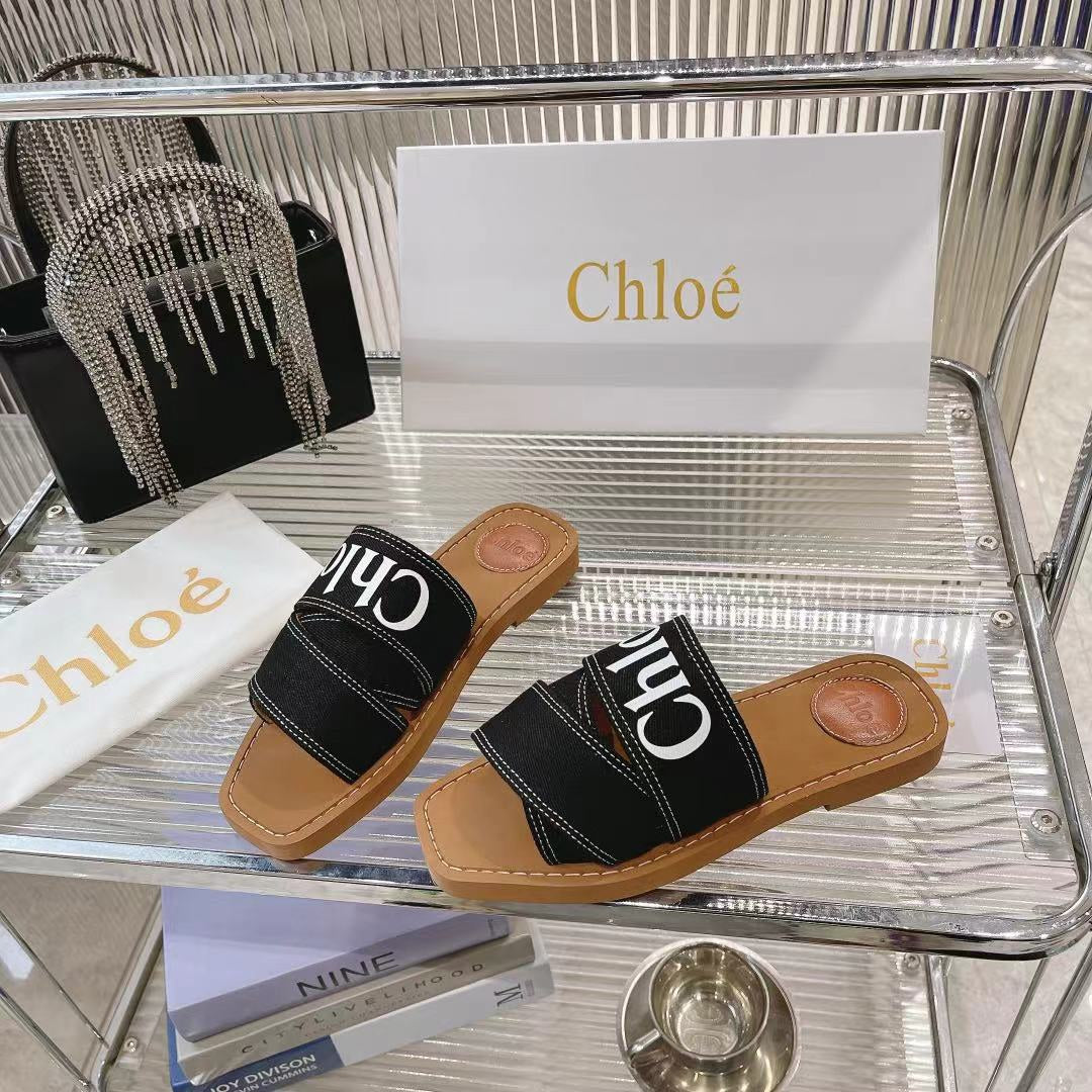 WOODY MULE IN BLACK DENIM WITH WHITE LOGO - 35