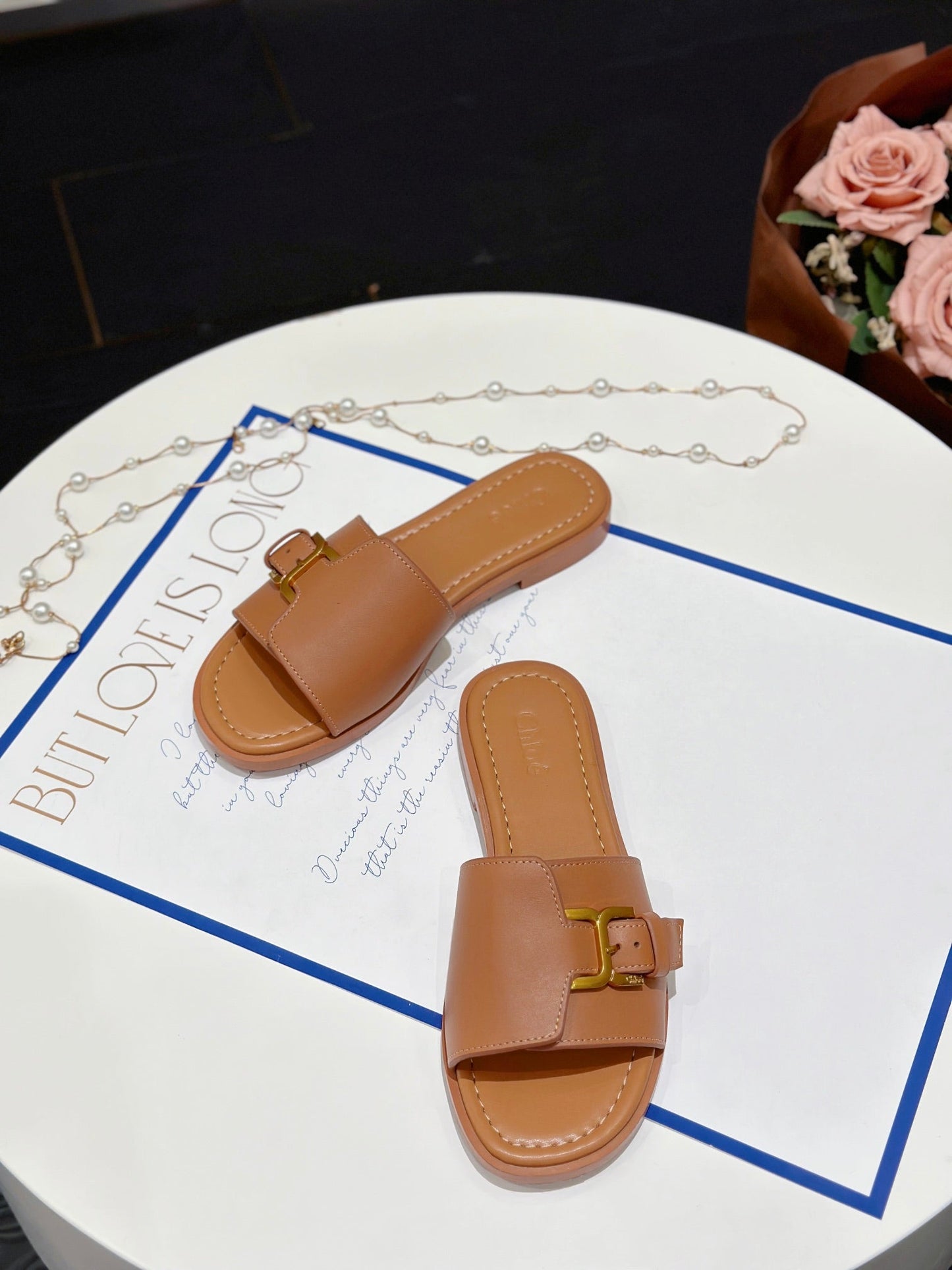 MARCIE SLIDE IN BRONZE BROWN CALFSKIN WITH GOLD HARDWARE - 35