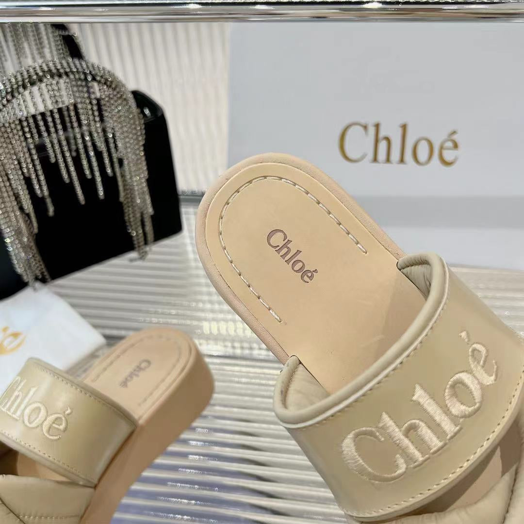 MILA FLAT SLIDES 5 CM IN BEIGE EICRU CALFSKIN AND RE-NYLON - 35
