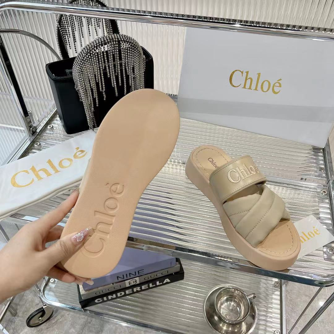 MILA FLAT SLIDES 5 CM IN BEIGE EICRU CALFSKIN AND RE-NYLON - 35
