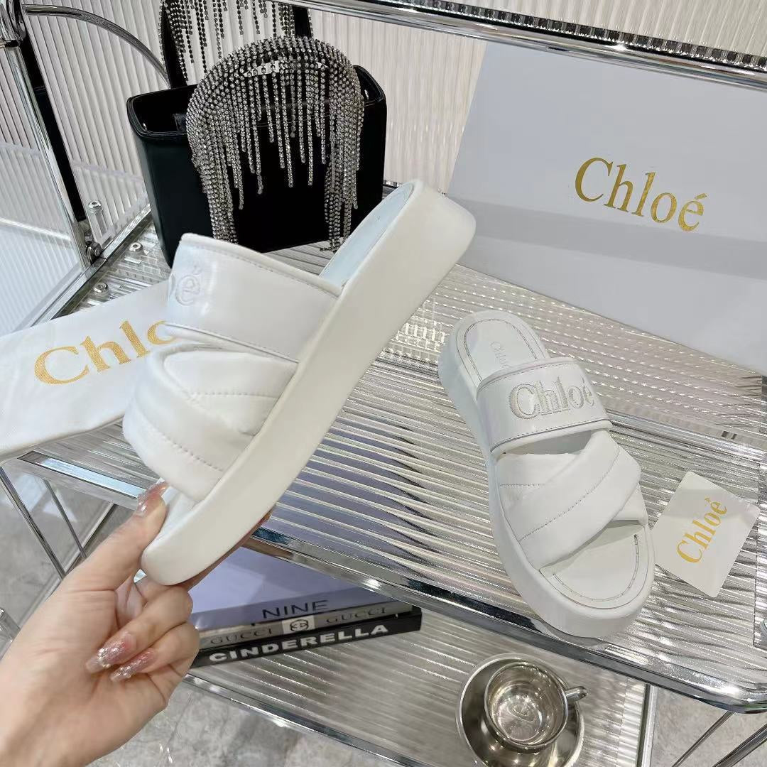 MILA FLAT SLIDES 5 CM IN WHITE CALFSKIN AND RE-NYLON - 35