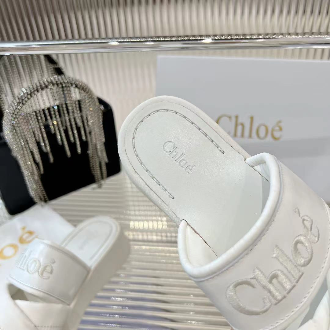 MILA FLAT SLIDES 5 CM IN WHITE CALFSKIN AND RE-NYLON - 35