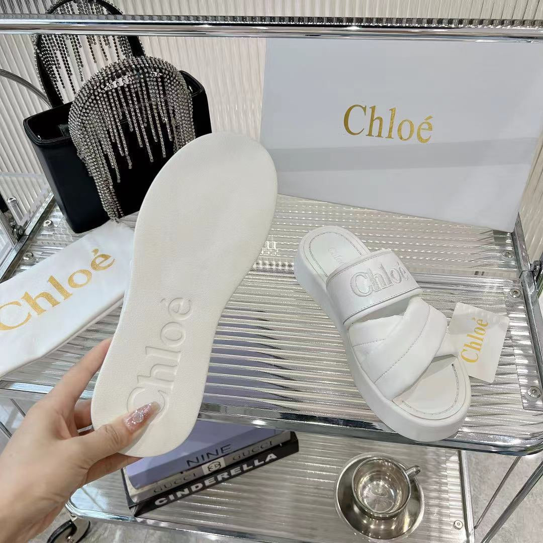 MILA FLAT SLIDES 5 CM IN WHITE CALFSKIN AND RE-NYLON - 35