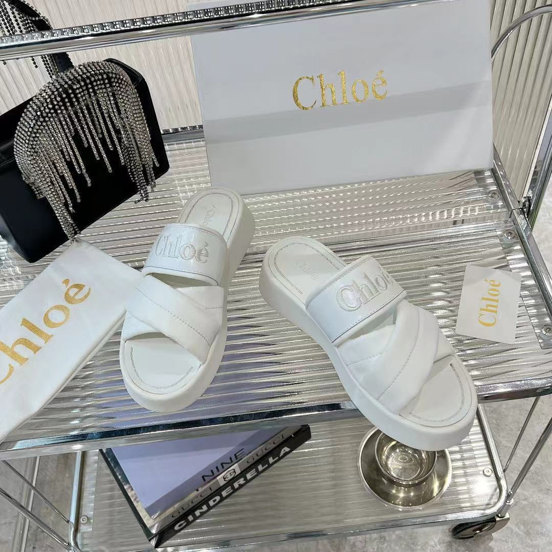 MILA FLAT SLIDES 5 CM IN WHITE CALFSKIN AND RE-NYLON - 35