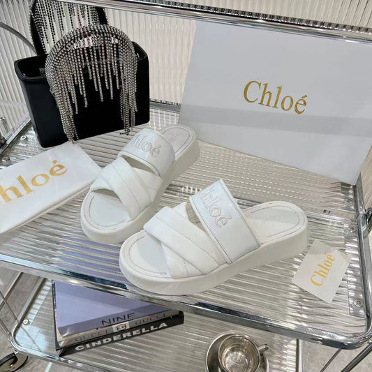 MILA FLAT SLIDES 5 CM IN WHITE CALFSKIN AND RE-NYLON - 35