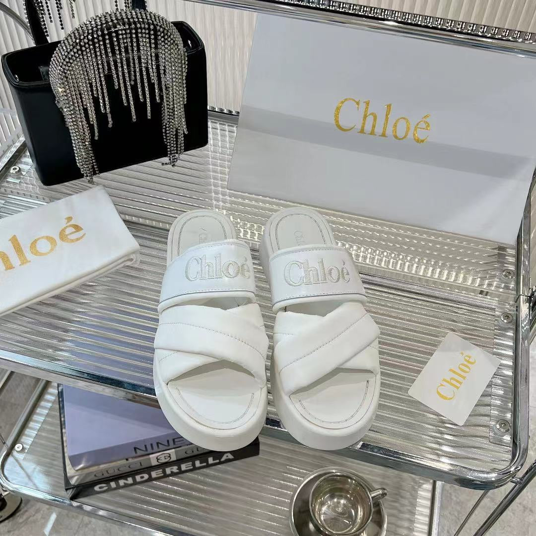 MILA FLAT SLIDES 5 CM IN WHITE CALFSKIN AND RE-NYLON - 35