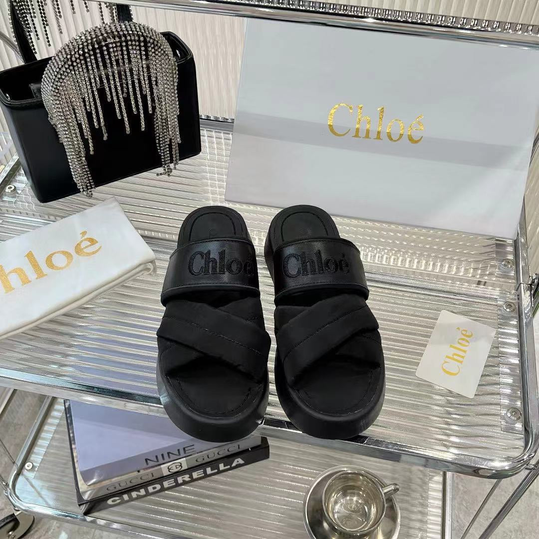 MILA FLAT SLIDES 5 CM IN BLACK CALFSKIN AND RE-NYLON - 35