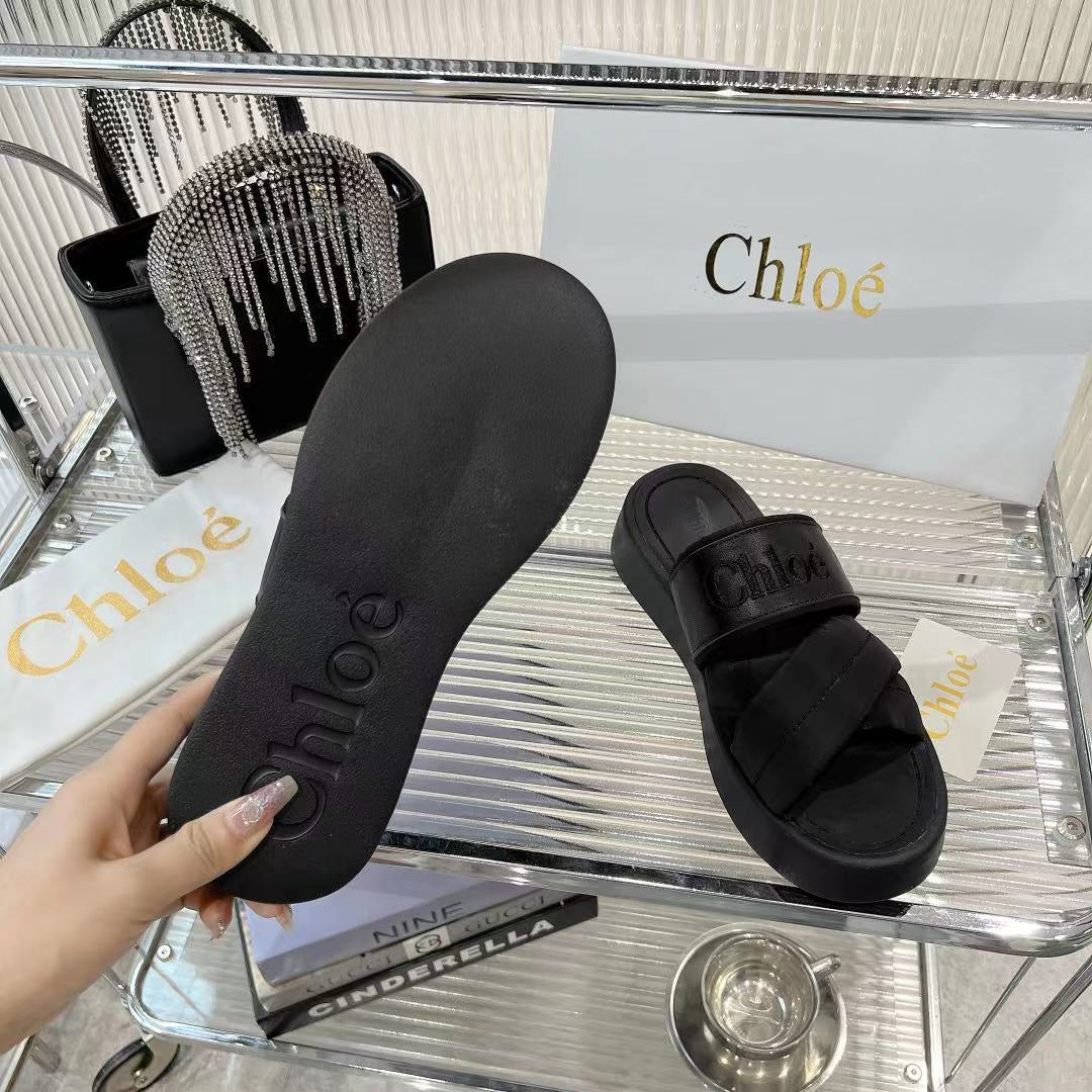 MILA FLAT SLIDES 5 CM IN BLACK CALFSKIN AND RE-NYLON - 35