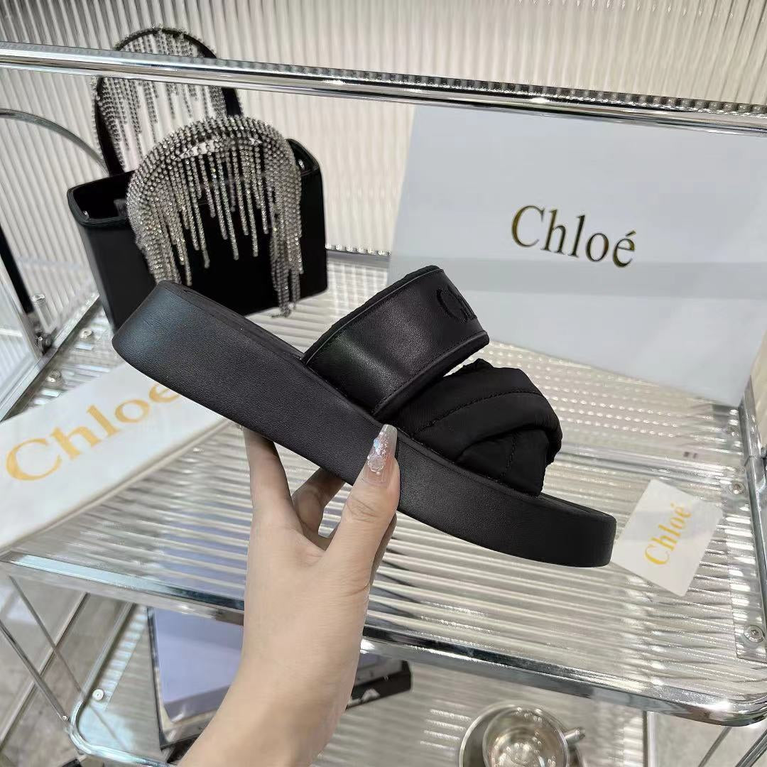 MILA FLAT SLIDES 5 CM IN BLACK CALFSKIN AND RE-NYLON - 35