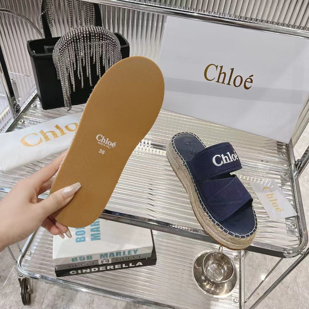 MILA PLATFORM 5 CM IN NAVY BLUE FABRIC AND BEIGE RAFFIA - 35