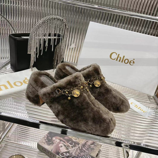 CHLOÉ 26S МЮЛІ НА ВИСОКОМУ КАБЛУЦІ З ДИМЧАСТО-КОРИЧНЕВОЇ ВОВНИ