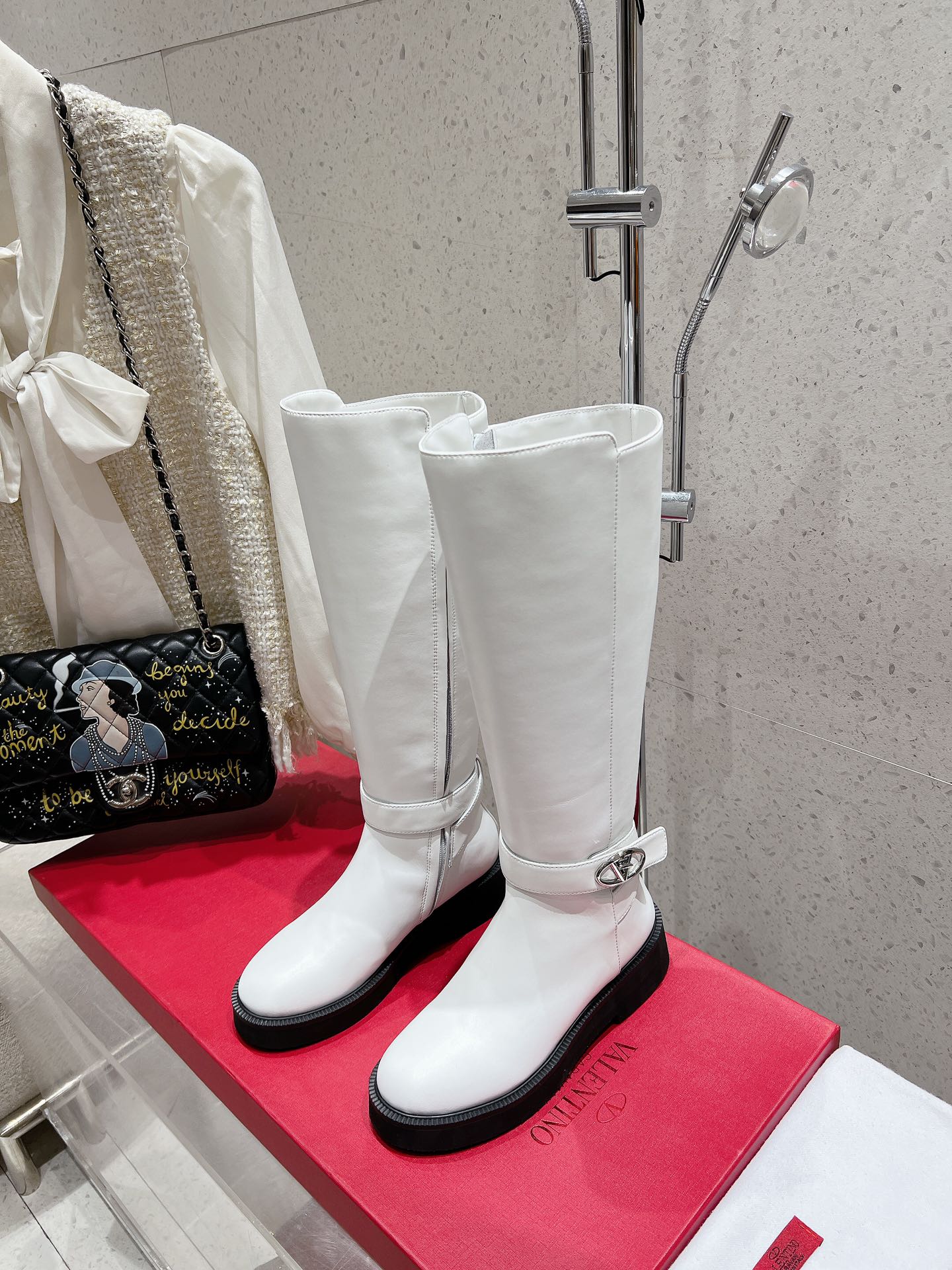 VALENTINO 25S KNEE-HIGH BOOTS IN WHITE CALFSKIN STYLE 9 - 35