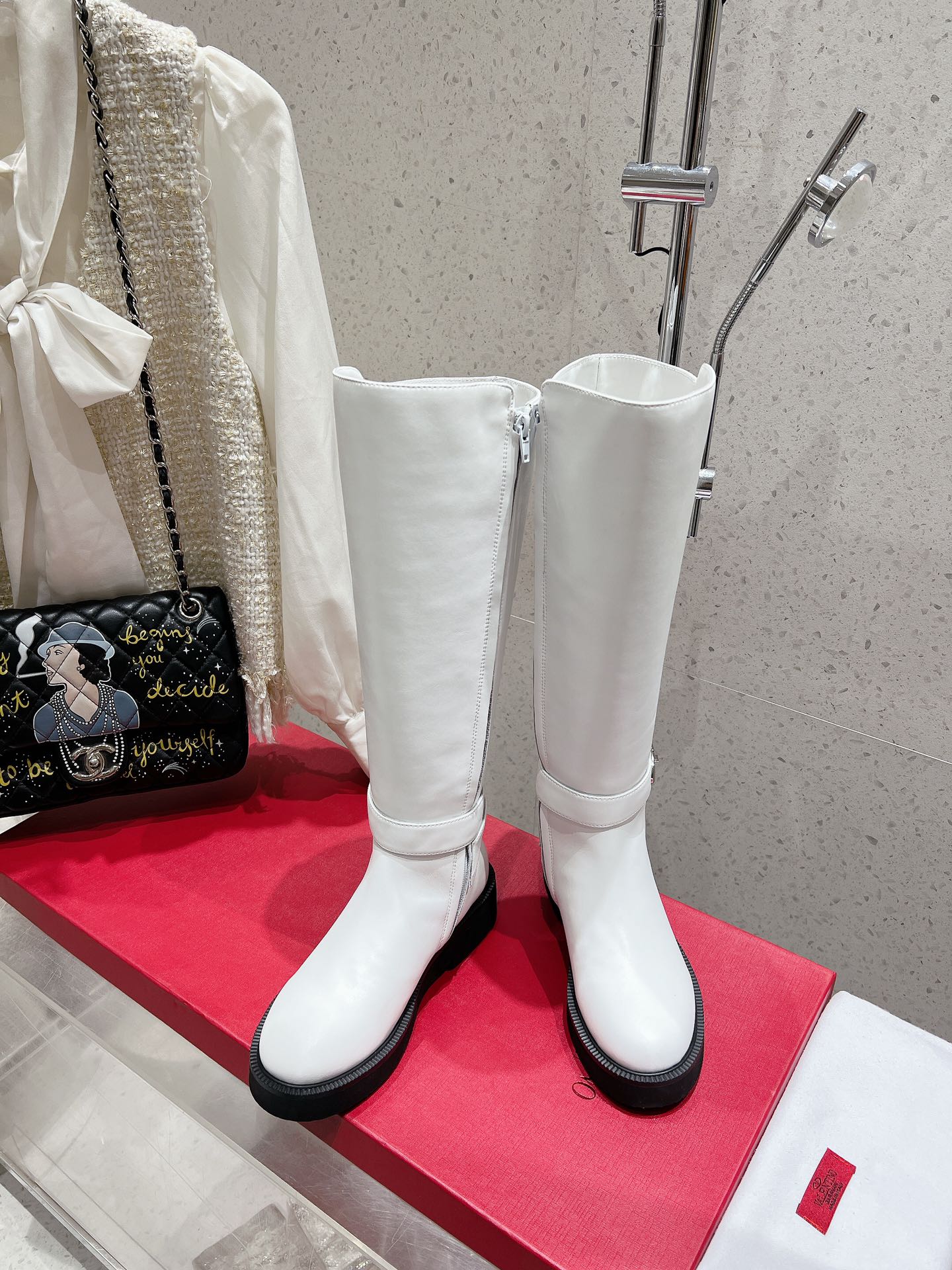 VALENTINO 25S KNEE-HIGH BOOTS IN WHITE CALFSKIN STYLE 9 - 35