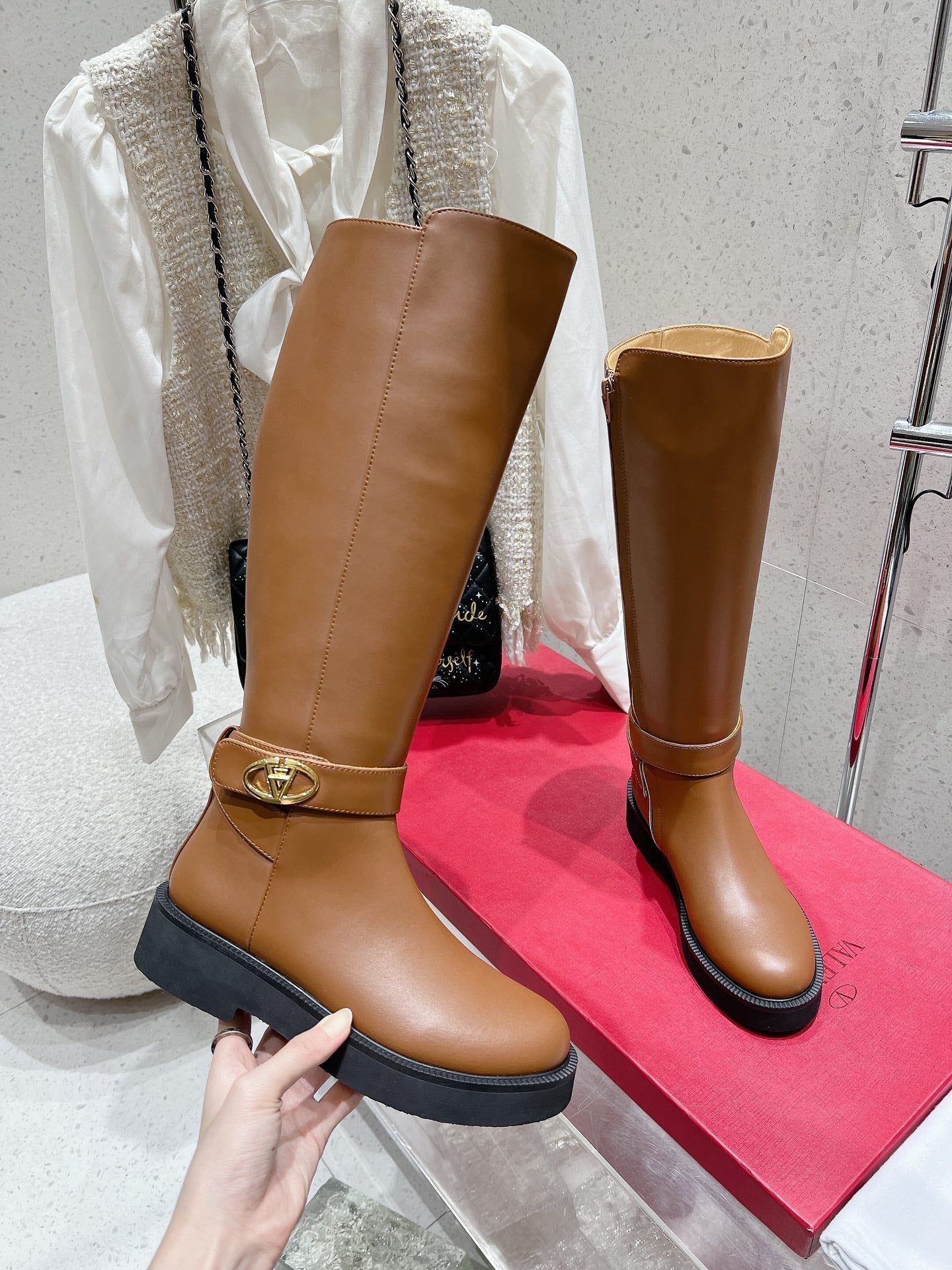 VALENTINO 25S KNEE-HIGH BOOTS IN BROWN CALFSKIN STYLE 8 - 35