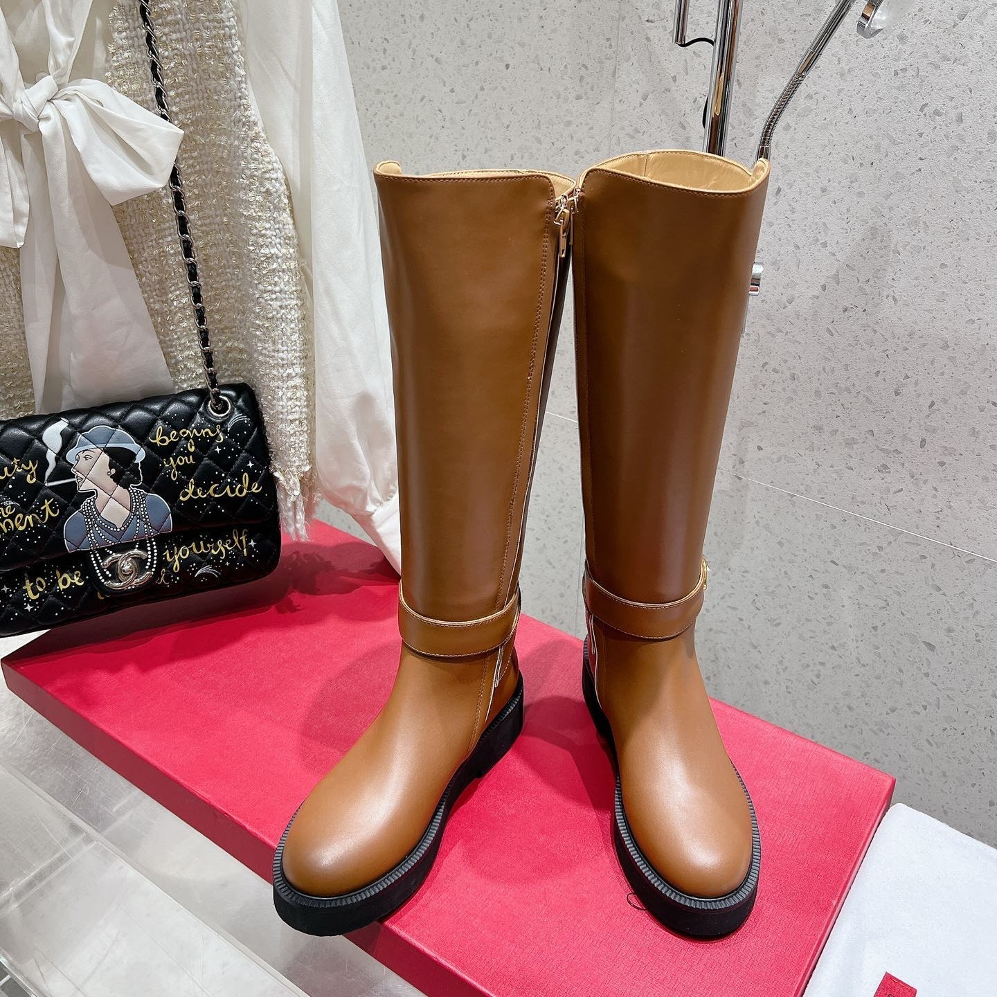VALENTINO 25S KNEE-HIGH BOOTS IN BROWN CALFSKIN STYLE 8 - 35