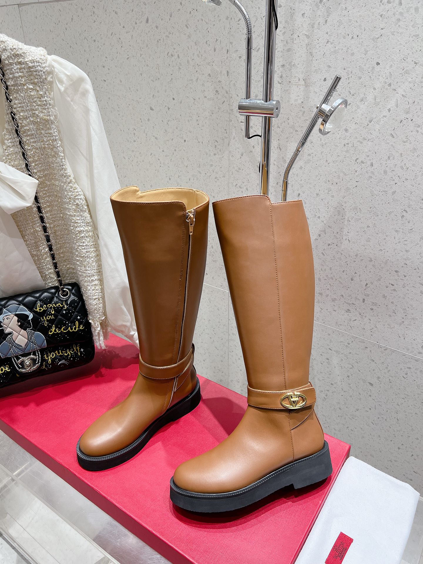 VALENTINO 25S KNEE-HIGH BOOTS IN BROWN CALFSKIN STYLE 8 - 35
