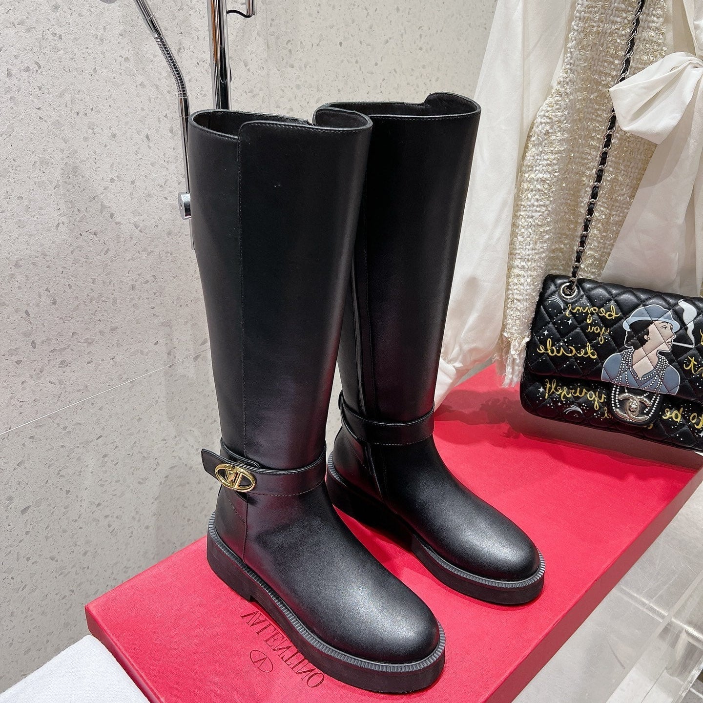 VALENTINO 25S KNEE-HIGH BOOTS IN BLACK CALFSKIN STYLE 7 - 35
