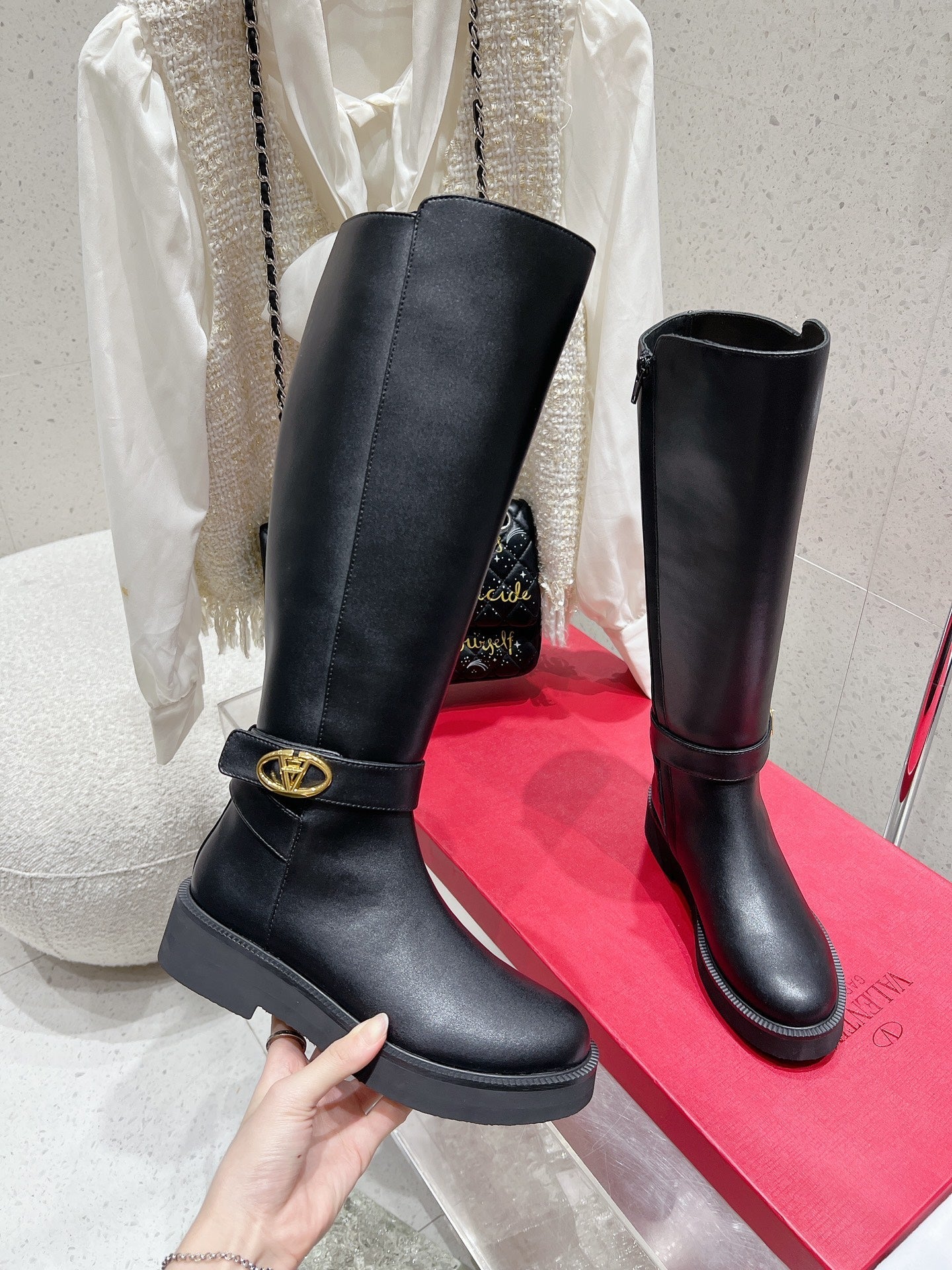 VALENTINO 25S KNEE-HIGH BOOTS IN BLACK CALFSKIN STYLE 7 - 35