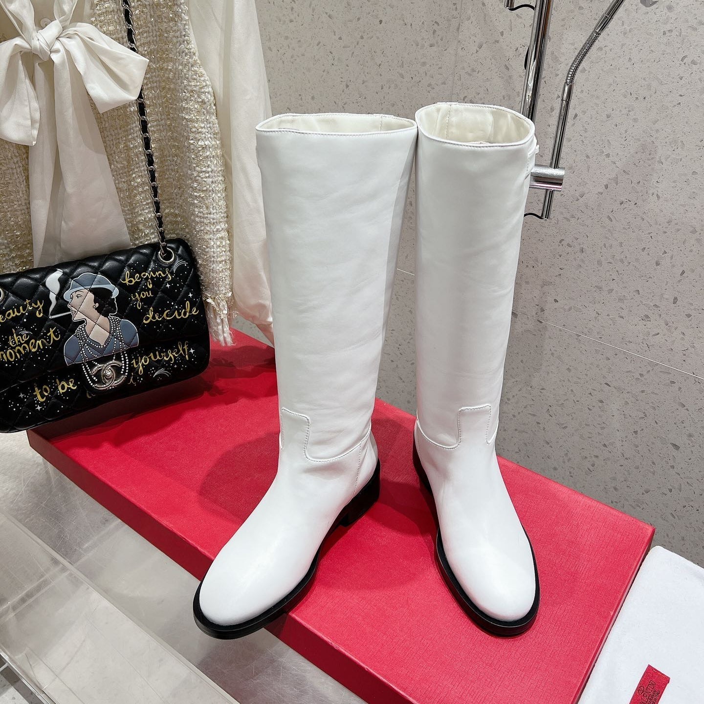 VALENTINO 25S KNEE-HIGH BOOTS IN WHITE CALFSKIN STYLE 6 - 35