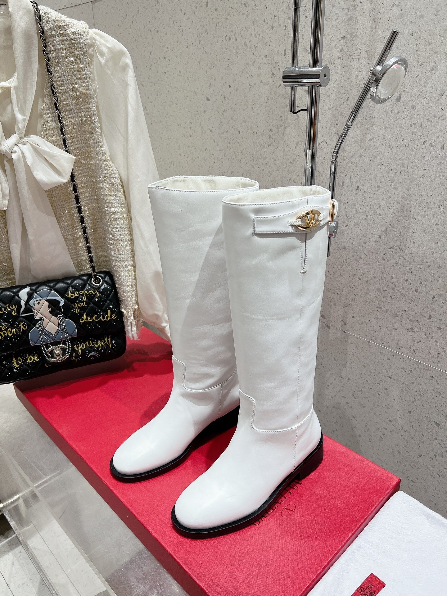 VALENTINO 25S KNEE-HIGH BOOTS IN WHITE CALFSKIN STYLE 6 - 35