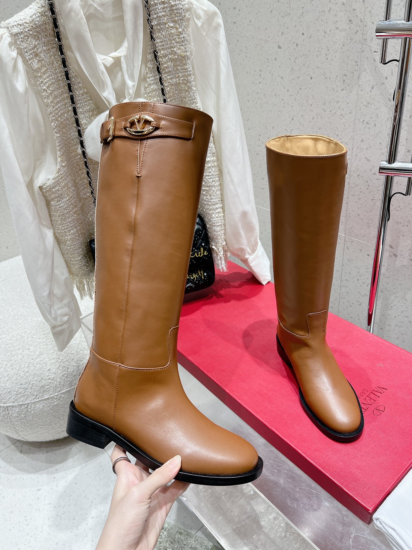 VALENTINO 25S KNEE-HIGH BOOTS IN BROWN CALFSKIN STYLE 5 - 35